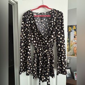 Stylish Black Polka Dot Wrap Romper